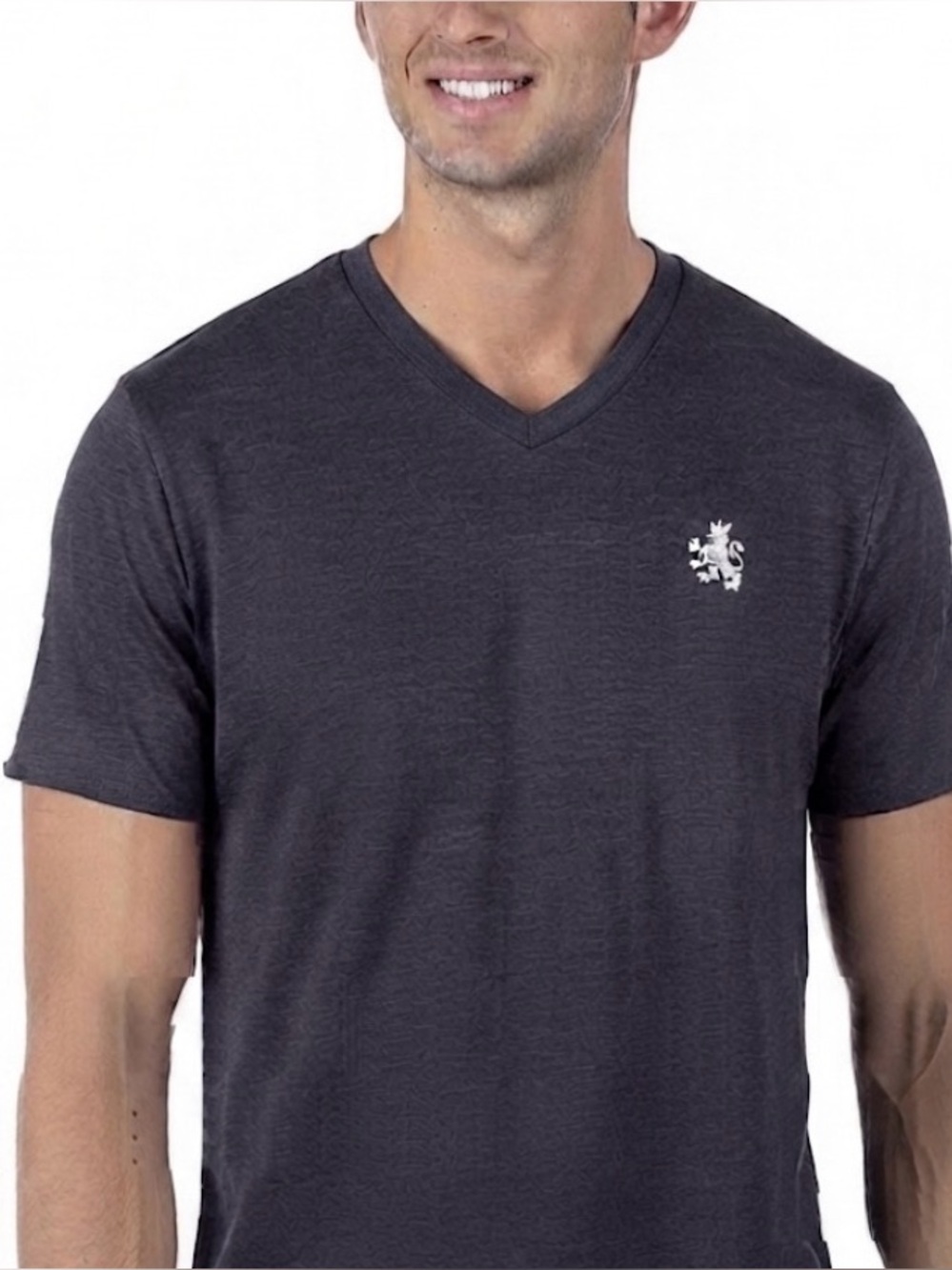 Rugby University Navy Blue V-Neck T-Shirt Size Large Lion Logo Slim Fit